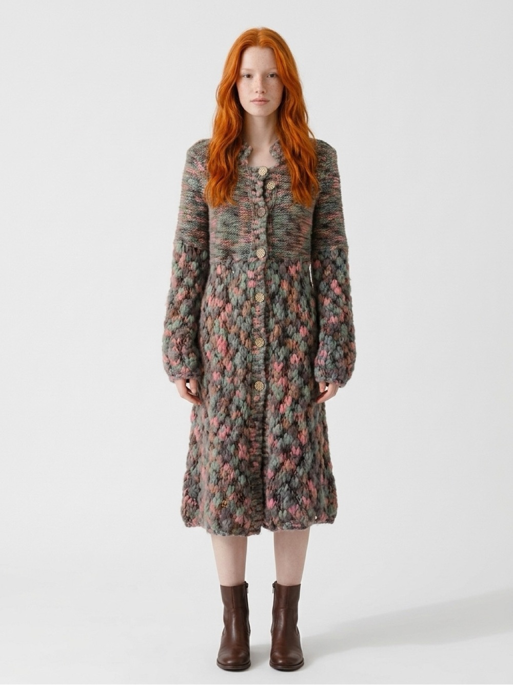 Free People Multicolor Chunky Knit Button-Front Cardigan Dress